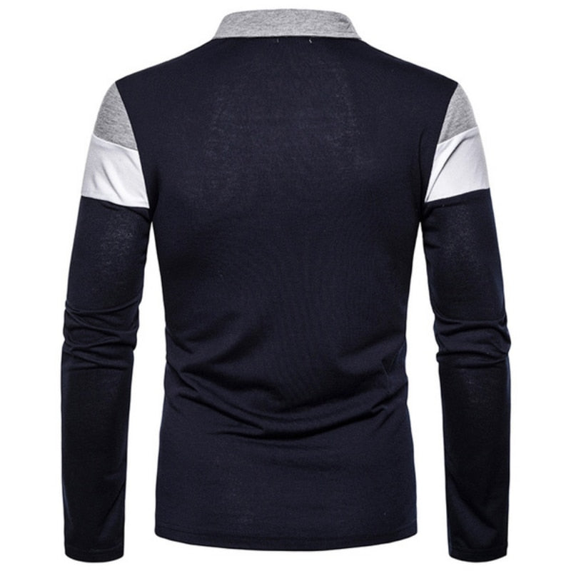 Men Long Sleeve Contrasting Polo T-shirt Casual Shirts Casual Top