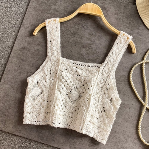 knitted crop tops spaghetti strap tank top women floral print