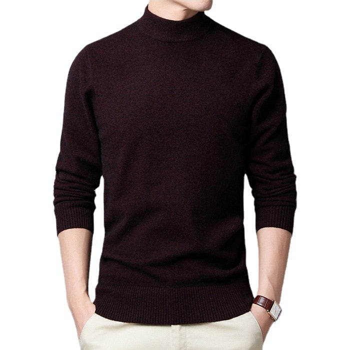 Sweater Warm Men Half Turtleneck Pullover Thickening Middle-aged Long-sleeved Top