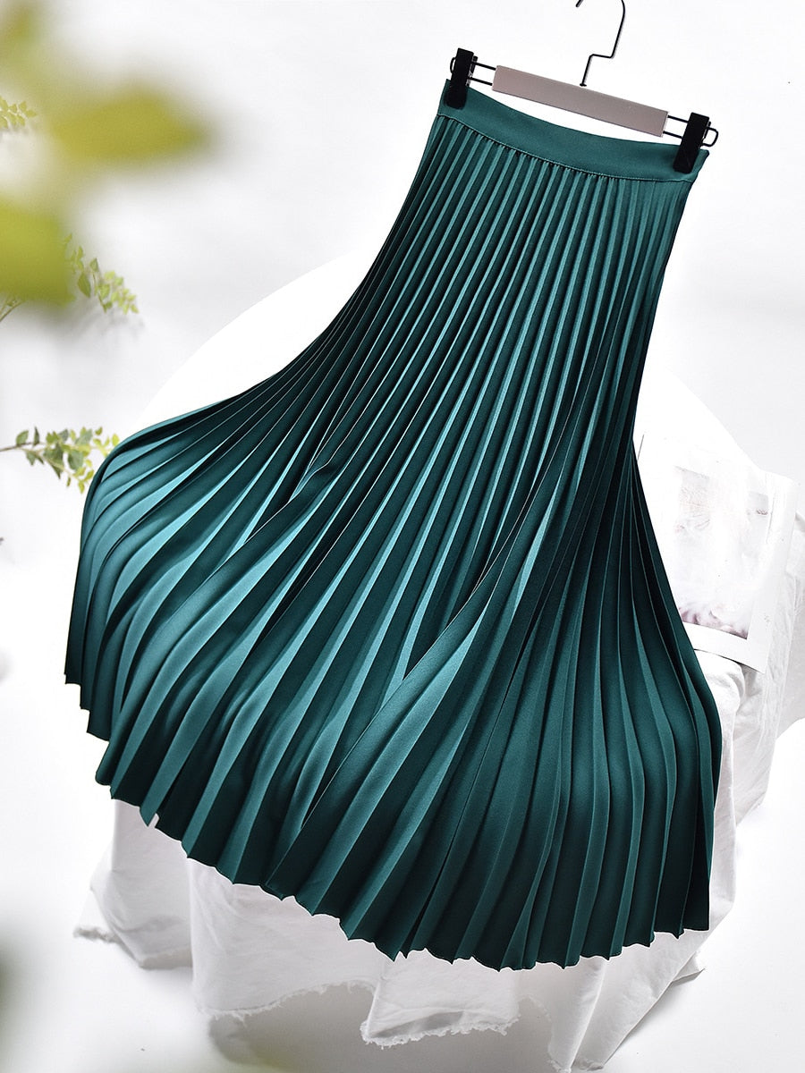 Elegant Chic Solid Pleated Skirt High Waist Luxury Fashion