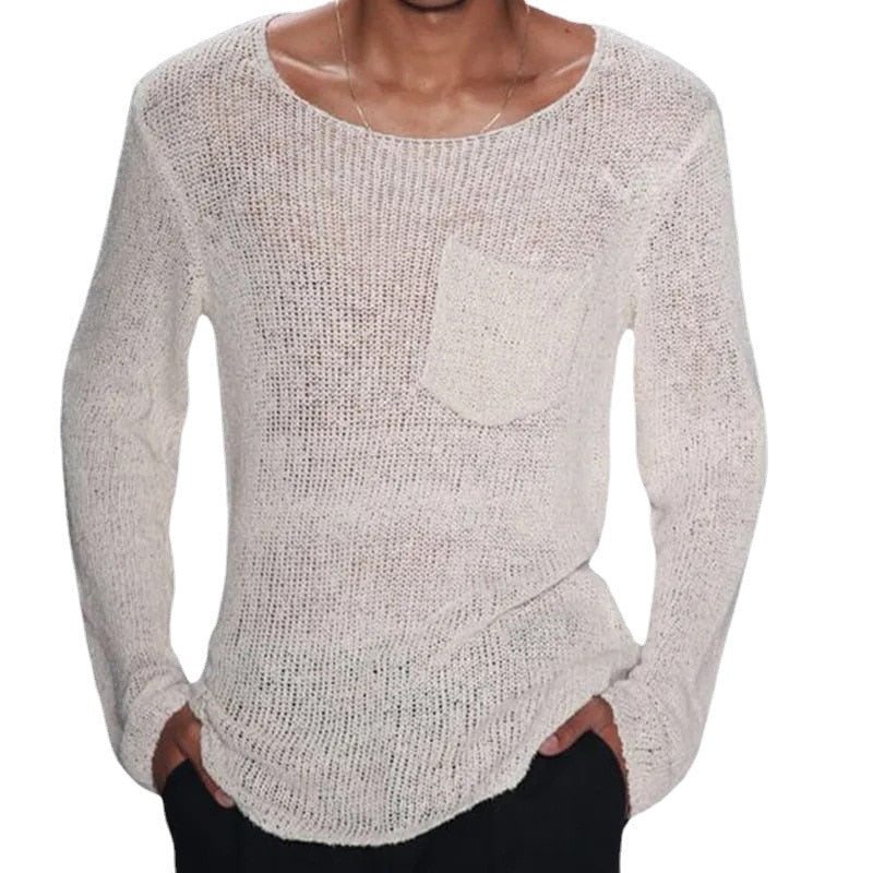 Slim Fit Knit Tops Men Long Sleeve Crew Neck Knitting T Shirts Tee Shirt