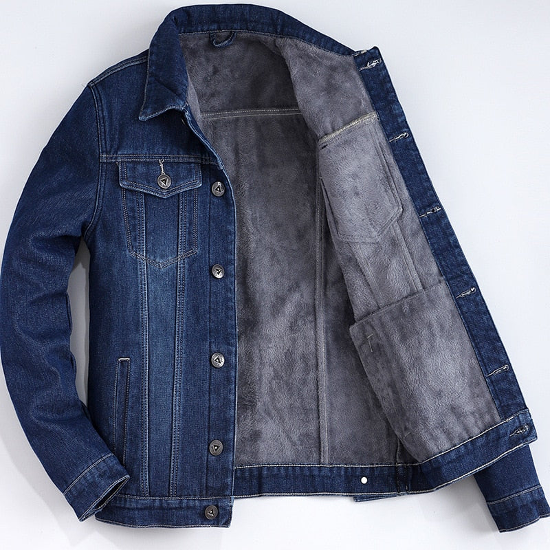 Denim Jacket Thick Warm Lined Fleece Jeans Jackets Blue Slim Jeans Coat Top