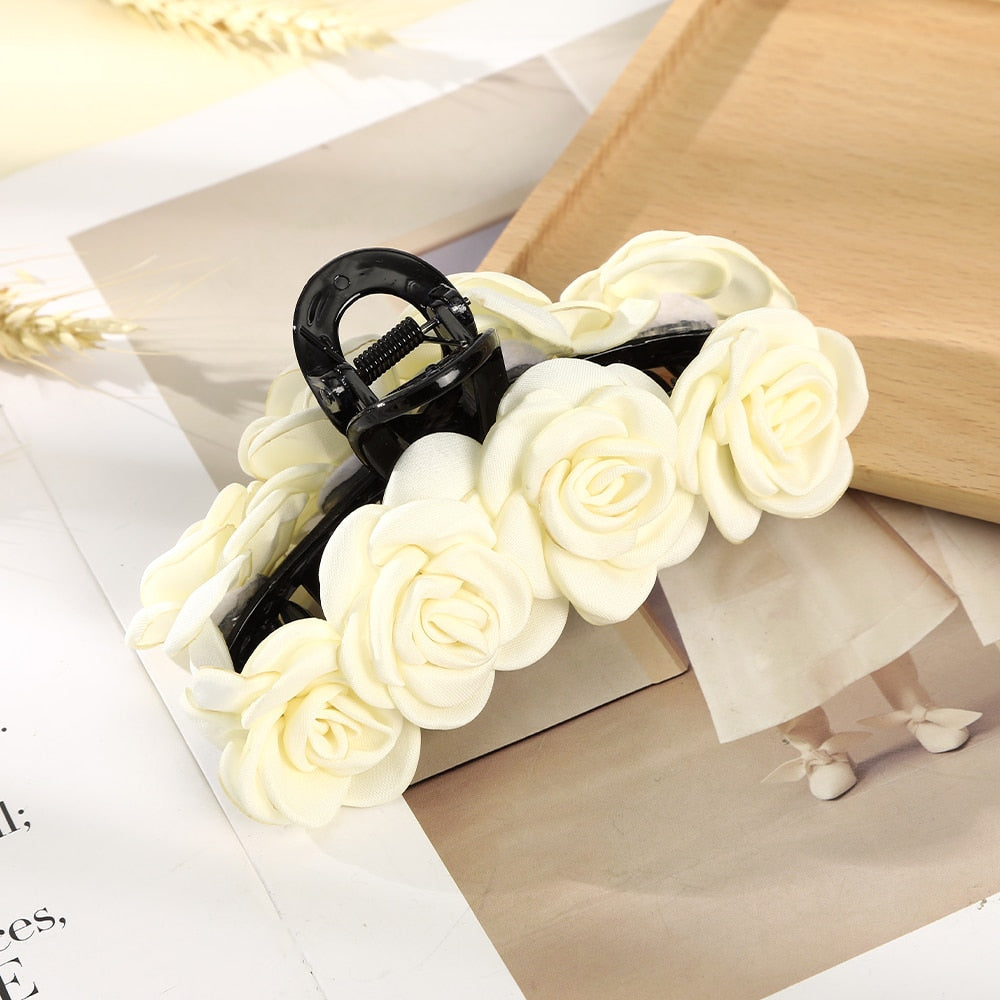 Fashion Cloth Art Rose Flower Hair Claw Women