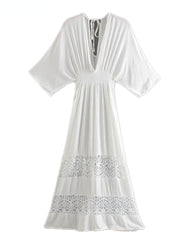 Vintage Chic White Lace Patchwork Beach Bohemian Maxi Dresses