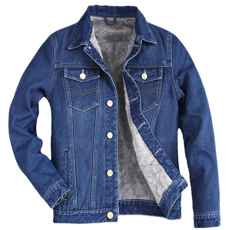 Denim Jacket Thick Warm Lined Fleece Jeans Jackets Blue Slim Jeans Coat Top