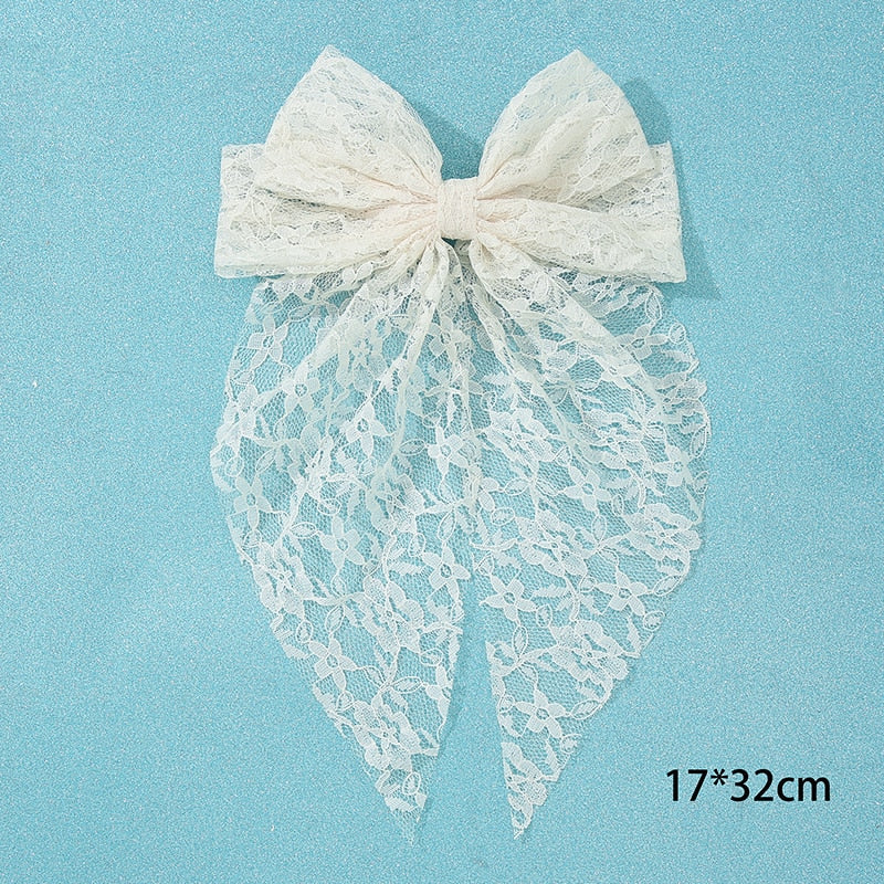 White Oversize Bow Hairpin Net Yarn  Bowknot Ribbon Hair Clip