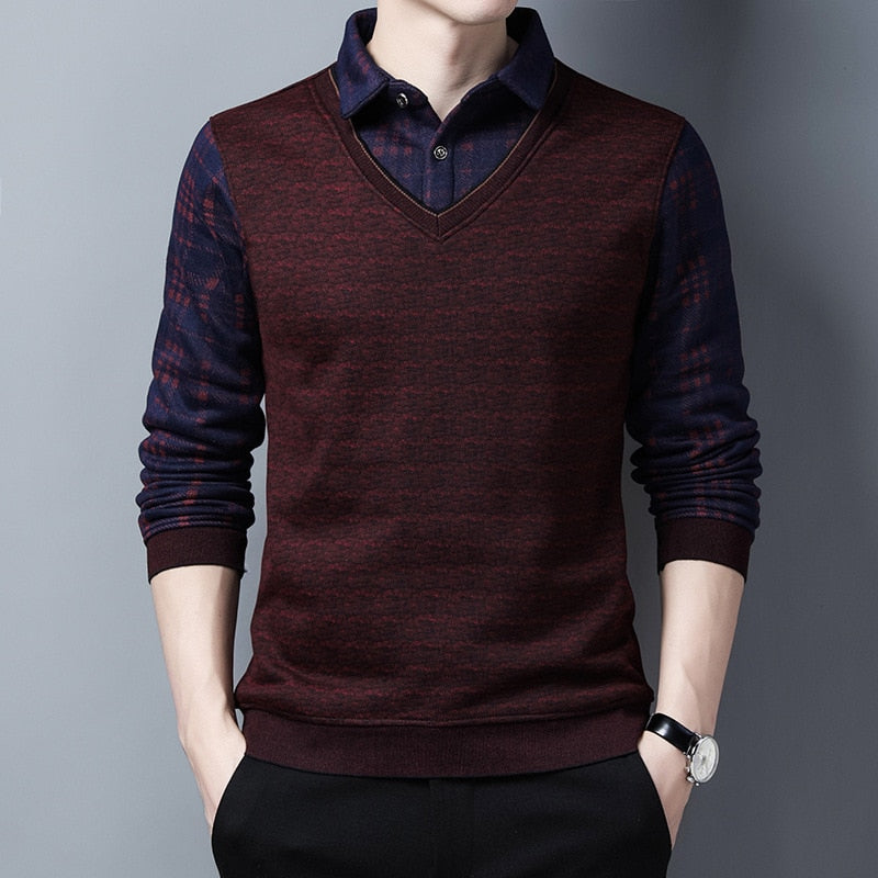 Men Sweater Fleece Thickened Knitted Warm Knitwear