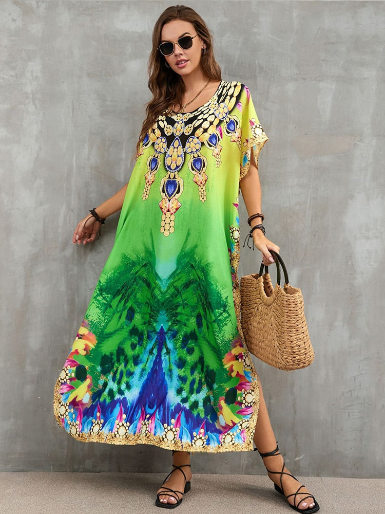 Bohemian Printed Loose Kaftan Casual Summer Vacation Maxi Dress