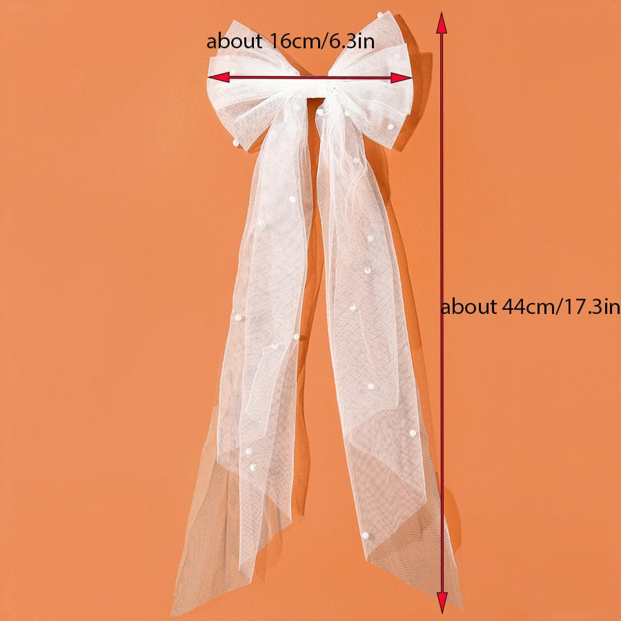 White Oversize Bow Hairpin Net Yarn  Bowknot Ribbon Hair Clip