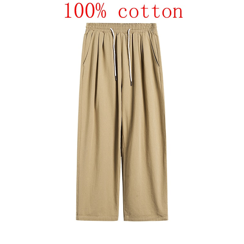 Casual Pant Men Baggy Wide Leg Pants Ankle Length Waist Loose Straight Trousers