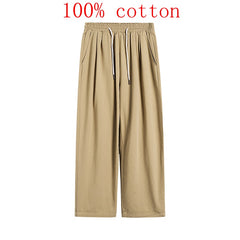 Casual Pant Men Baggy Wide Leg Pants Ankle Length Waist Loose Straight Trousers