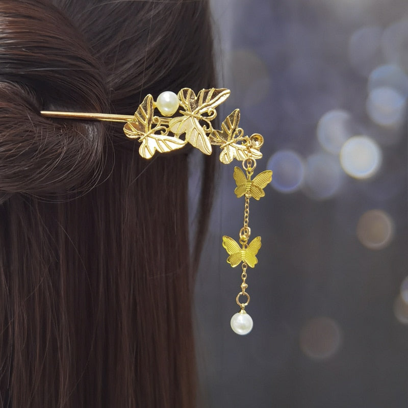 Chinese Style Hanfu Headpiece Women Flower Long Tassel Hairpin