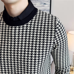 Men Winter Thermal Knitting Sweater Slim Fit Shirt Collar Pullover