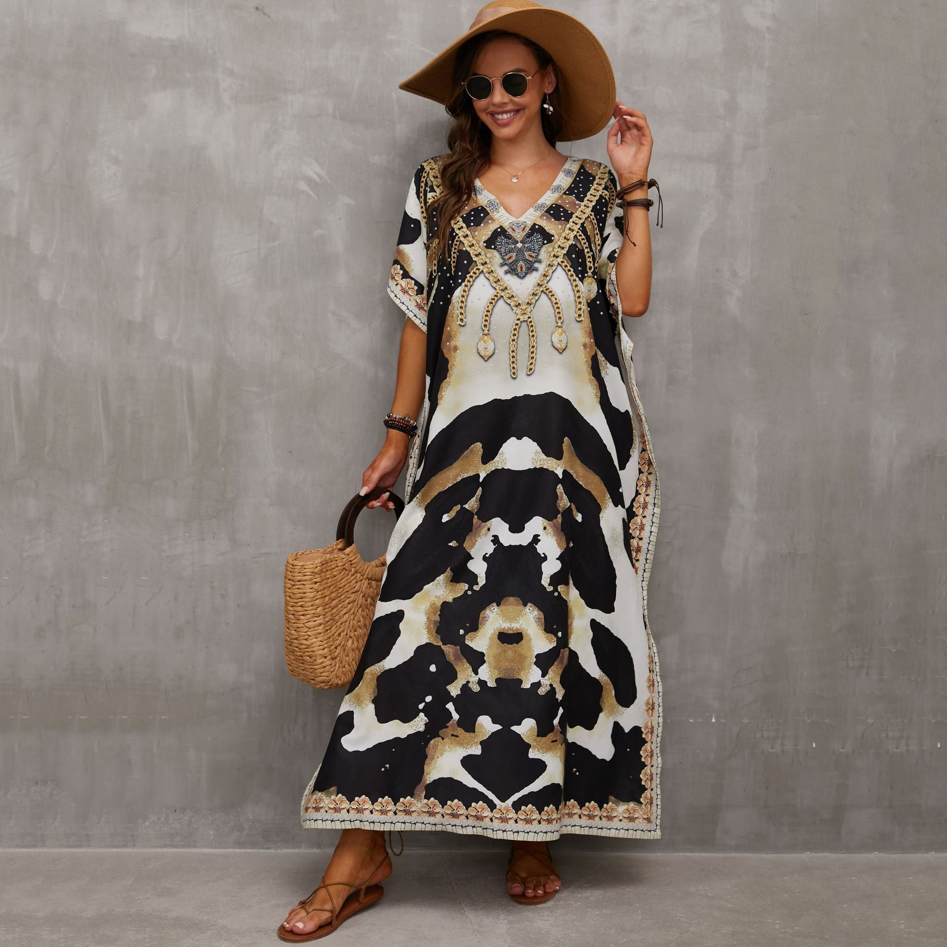 Bohemian Printed Loose Kaftan Casual Summer Vacation Maxi Dress