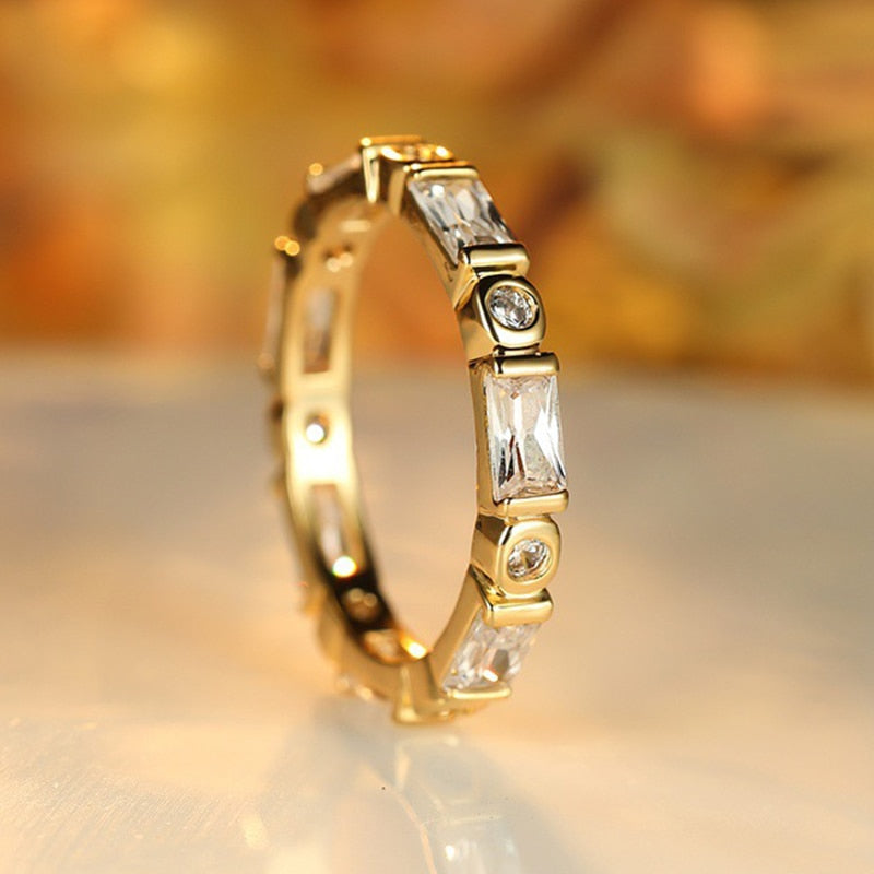 Handmade Eternity Promise Gold Color Crystal Ring