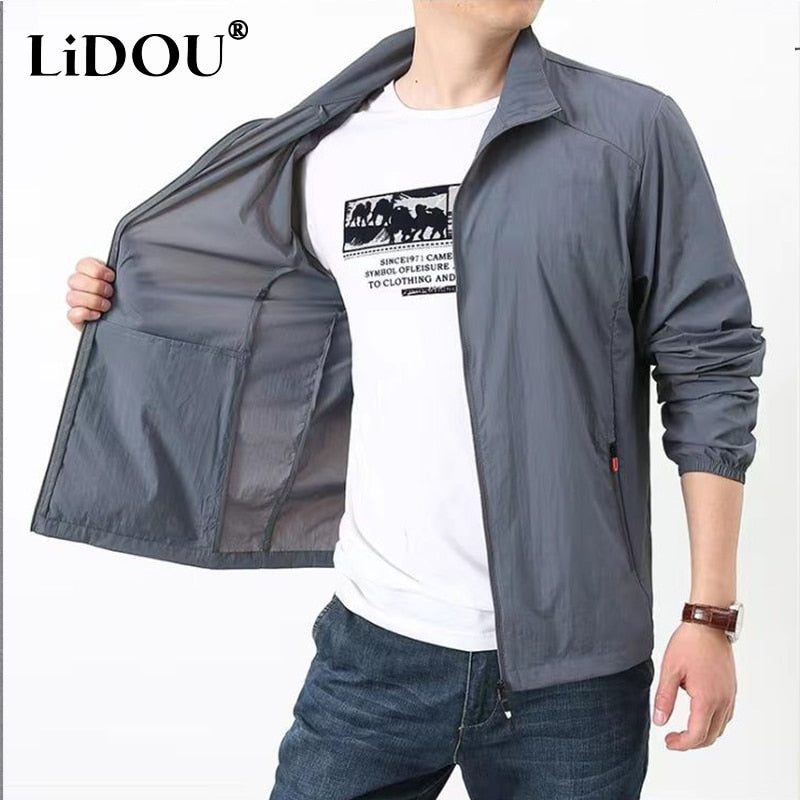 Quick Drying Breathable Jacket Loose Stand Collar Coats Pocket Sports Men