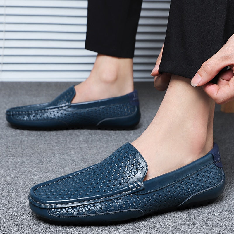 Men Casual Shoes Loafers Hollow Out Breathable Slip on Driving Shoes