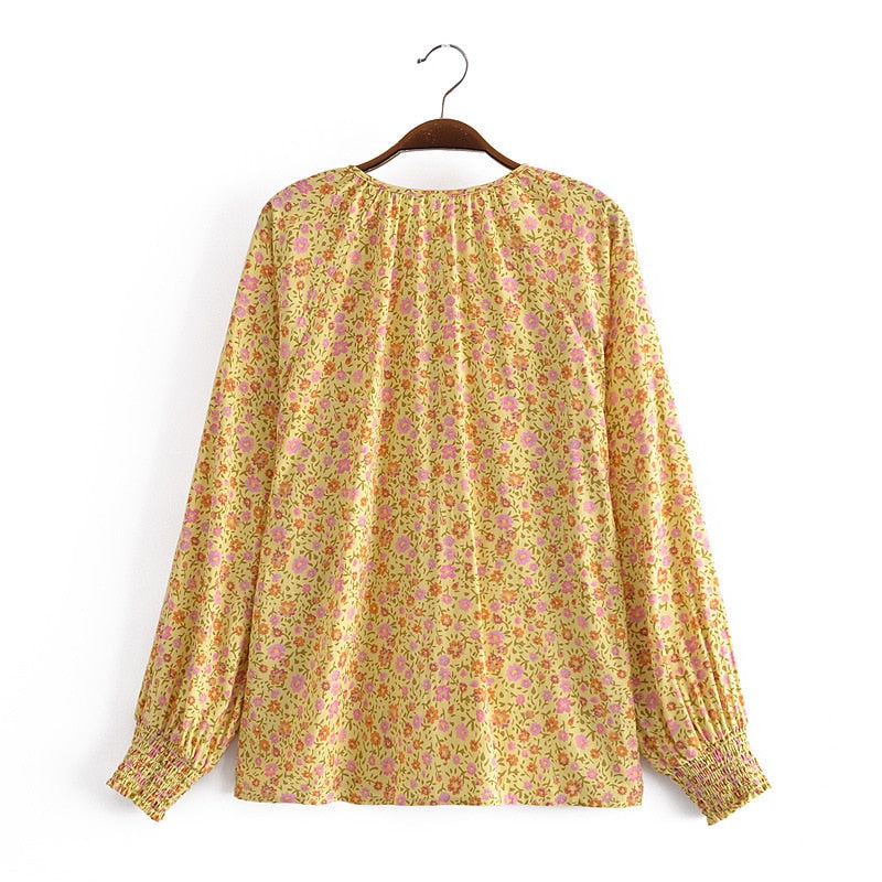 Boho Vintage Yellow Printed Women Tops