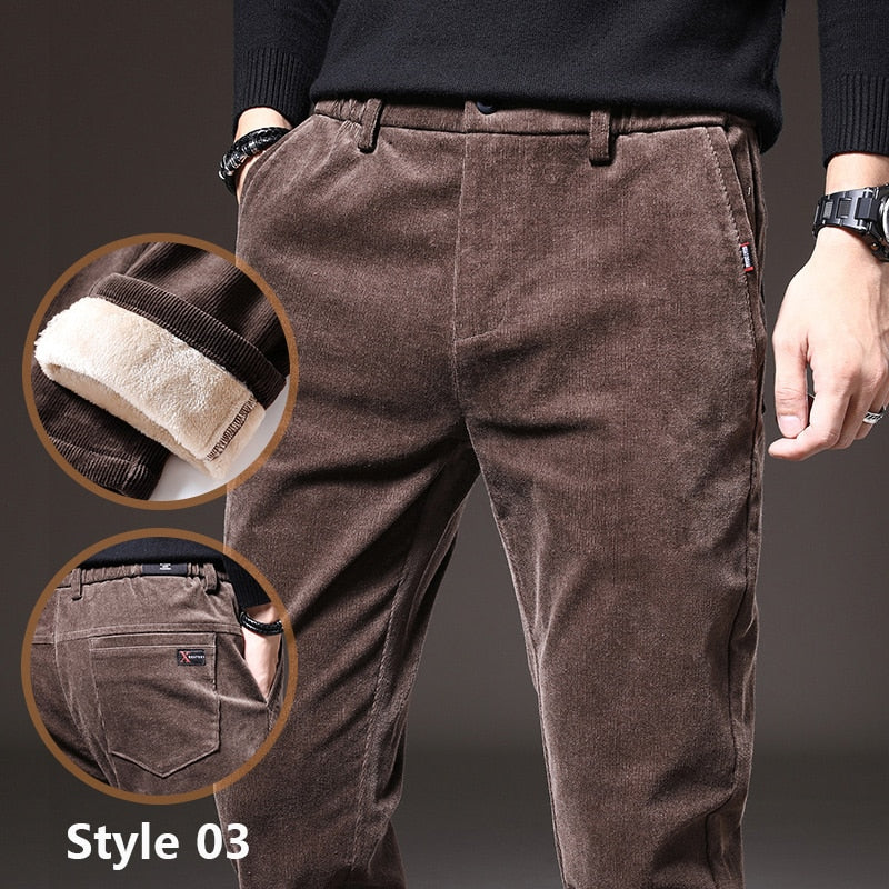 Fleece Warm Pants Men Thick Elastic Waist Fluff Pant Classic Trousers