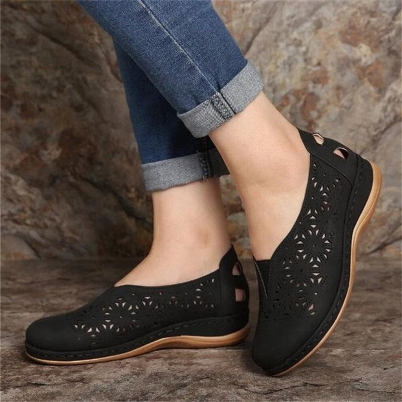 Large Size Hollow Wedge Heels Footwear Loafers Platform