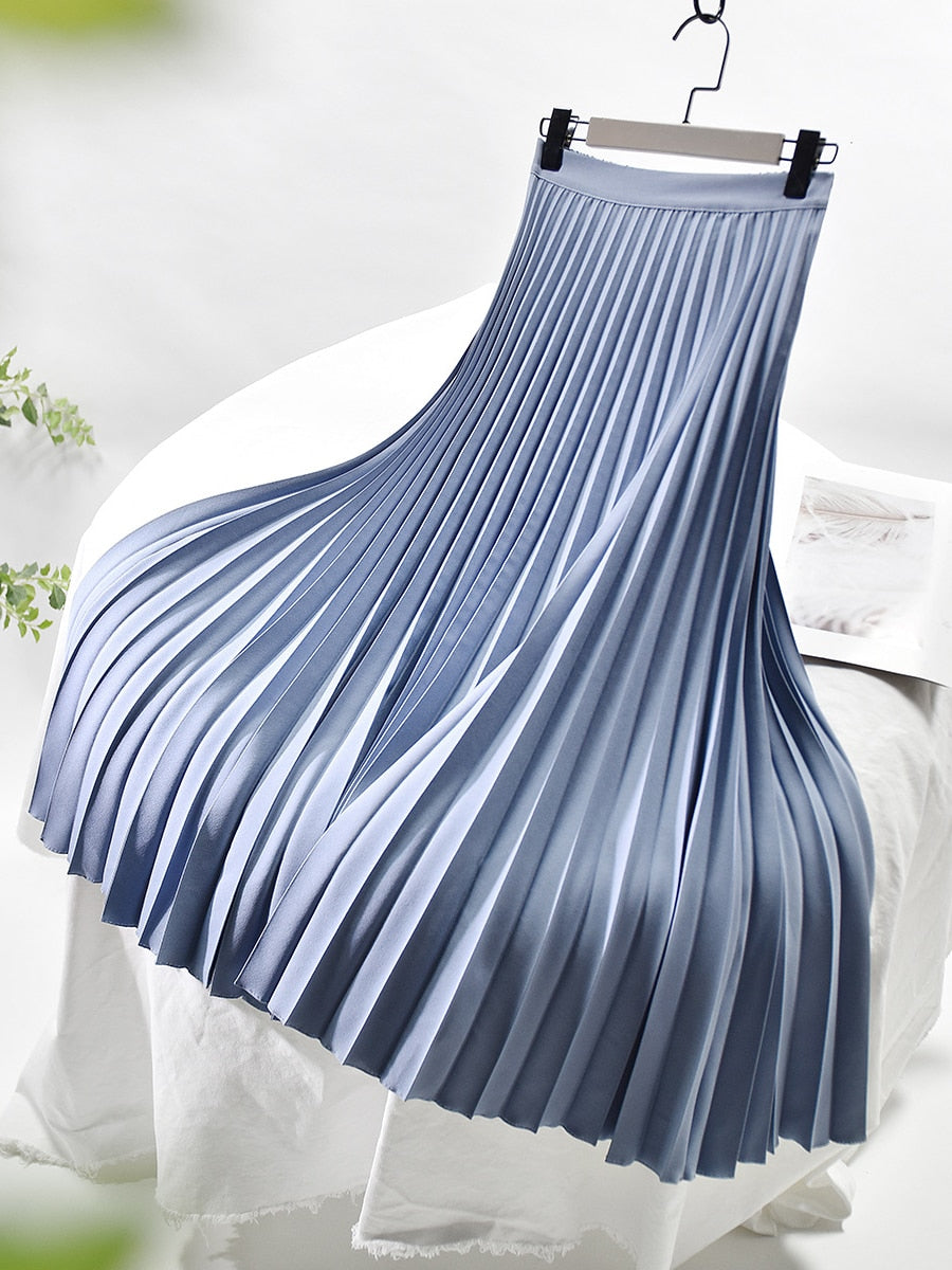 Elegant Chic Solid Pleated Skirt High Waist Luxury Fashion