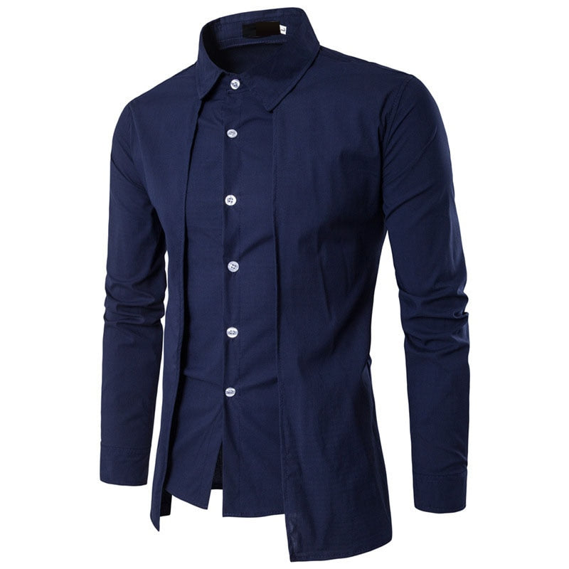 men dress shirt Fake two-piece thin section non-iron shirts men long sleeve