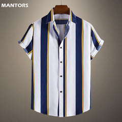 Shirt Men Geometric Print Shirts Short Sleeve Button Shirts Blouse Top