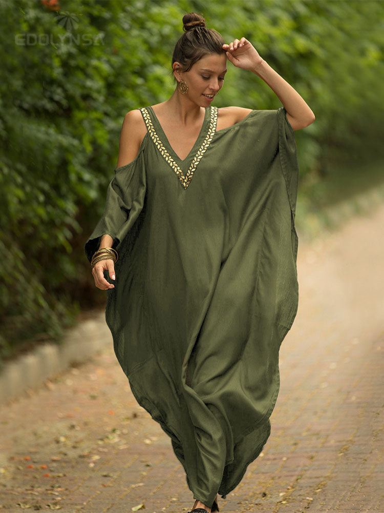 Elegant Black Kaftan Beach Tunic  Beach Cover up