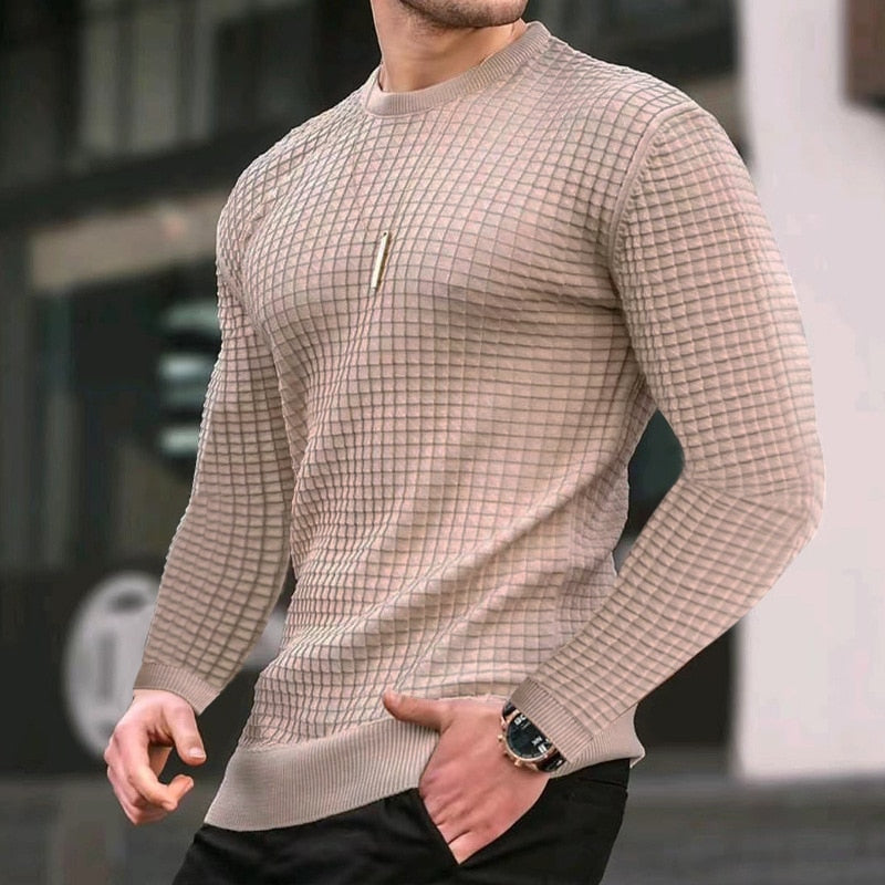 Men's Casual Long sleeve Slim Fit Knitted Pullover Round Collar Tops T-shirt