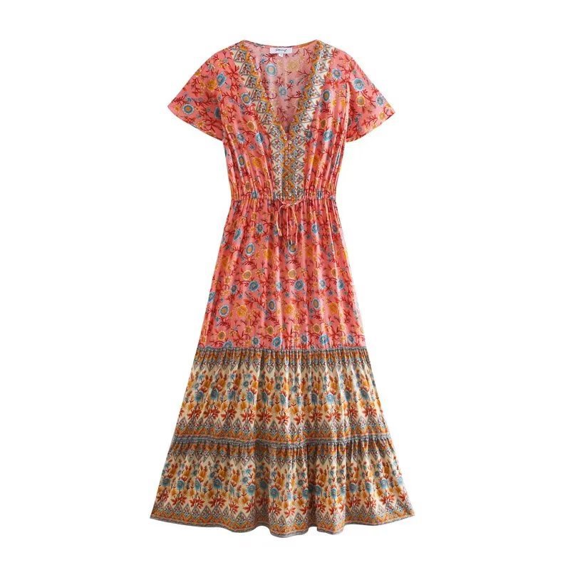 V-neck Long Flared Sleeves Dress Boho Hippie Chic Maxi Dress Vestidos