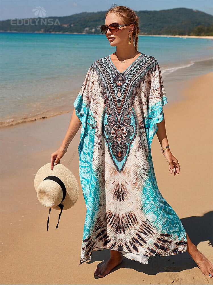 Long Kaftan Bohemian Printed Bikini Cover-ups