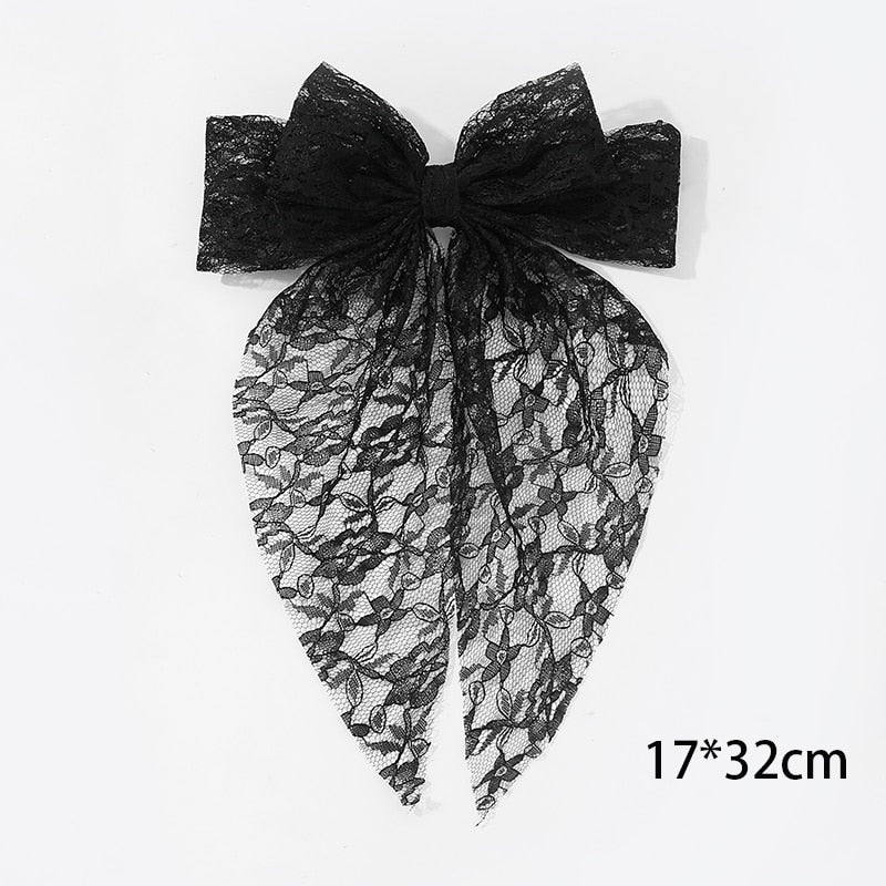 White Oversize Bow Hairpin Net Yarn  Bowknot Ribbon Hair Clip