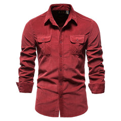 Shirts Men Business Casual Lapel Solid Color Slim Fit Men's Shirt