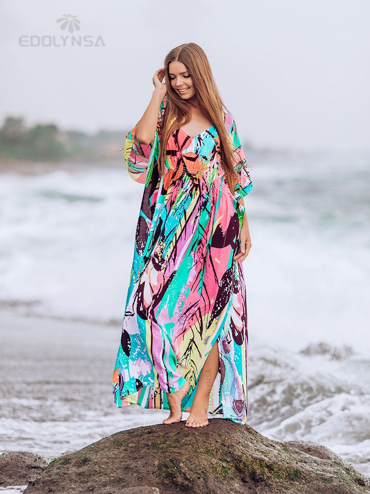 Moroccan Kaftan Bohemian Printed Summer Dress Long Tunic