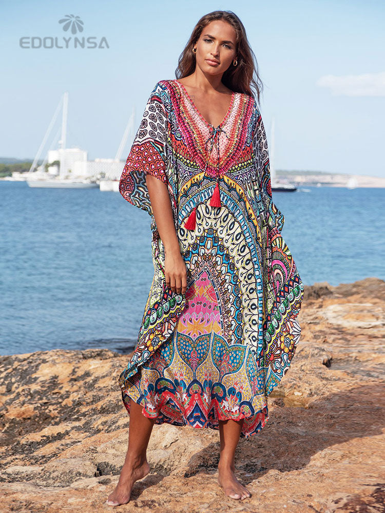 Boho Quick-drying Long Kaftan Bikini Cover-ups Retro