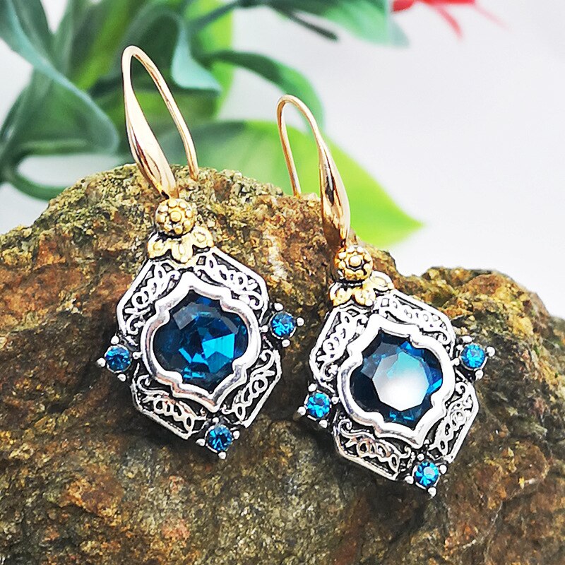 Classic Gold Color Love Stud Fashion Blue glass filled Earrings