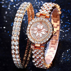 Rose Gold Watch Fashion Ladies Quartz Diamond Wristwatch Elegant