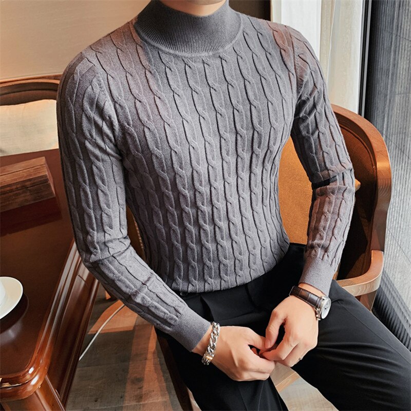 Turtleneck Simple Slim Sweater Men High Collar Casual Pullovers Knit Shirt