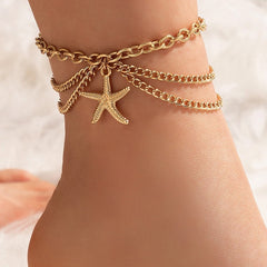 Boho Classic Snake Chain Bracelet Anklet Charms Tassel Starfish Heart