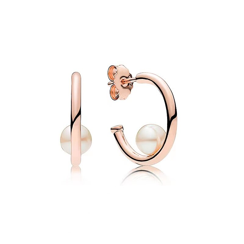 Sterling Silver Rose Gold Color pan Earrings