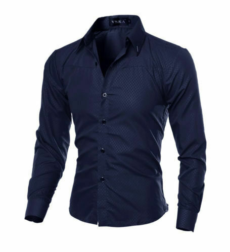 Men Casual Formal Shirt Long Sleeve Slim Fit Business Dress Shirts Tops