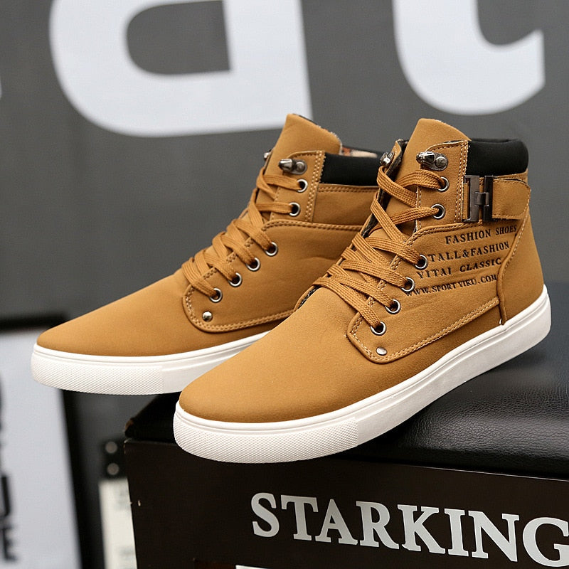 Men Winter Warm Matte Leather High Top Shoes Boots