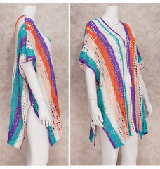 Boho Striped Crochet Tunic Sexy Hollow Out Bikini Cover-ups