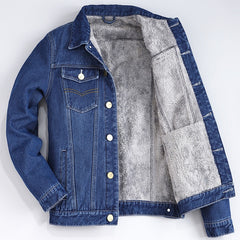 Denim Jacket Thick Warm Lined Fleece Jeans Jackets Blue Slim Jeans Coat Top