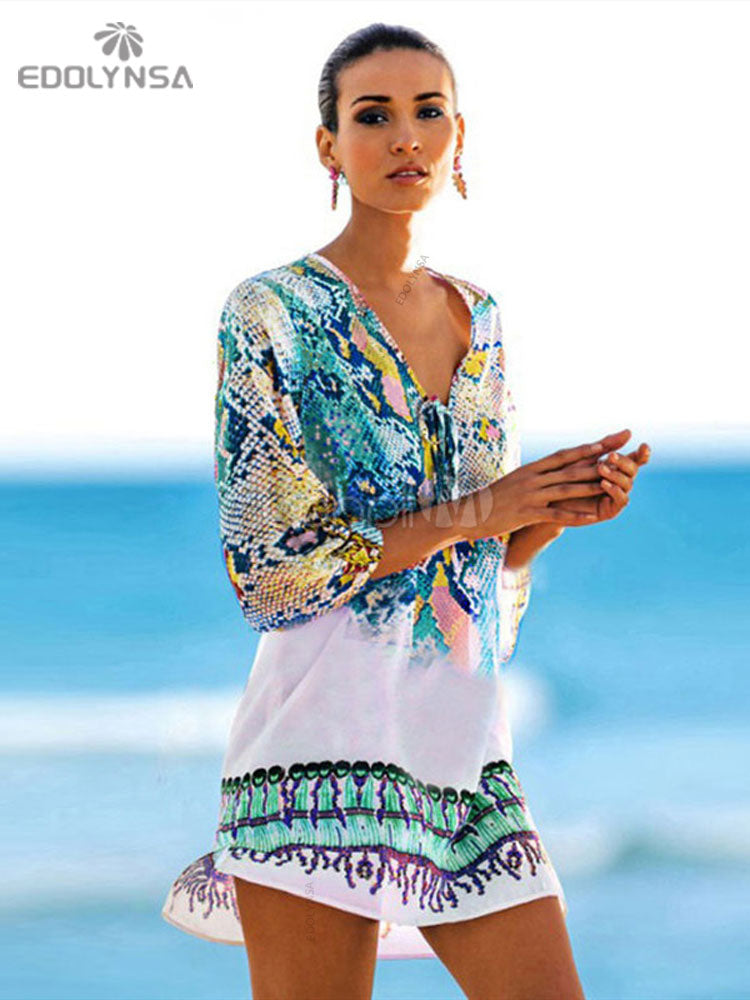 Beach Caftan Swimsuit Cover up Print Chiffon Pareo