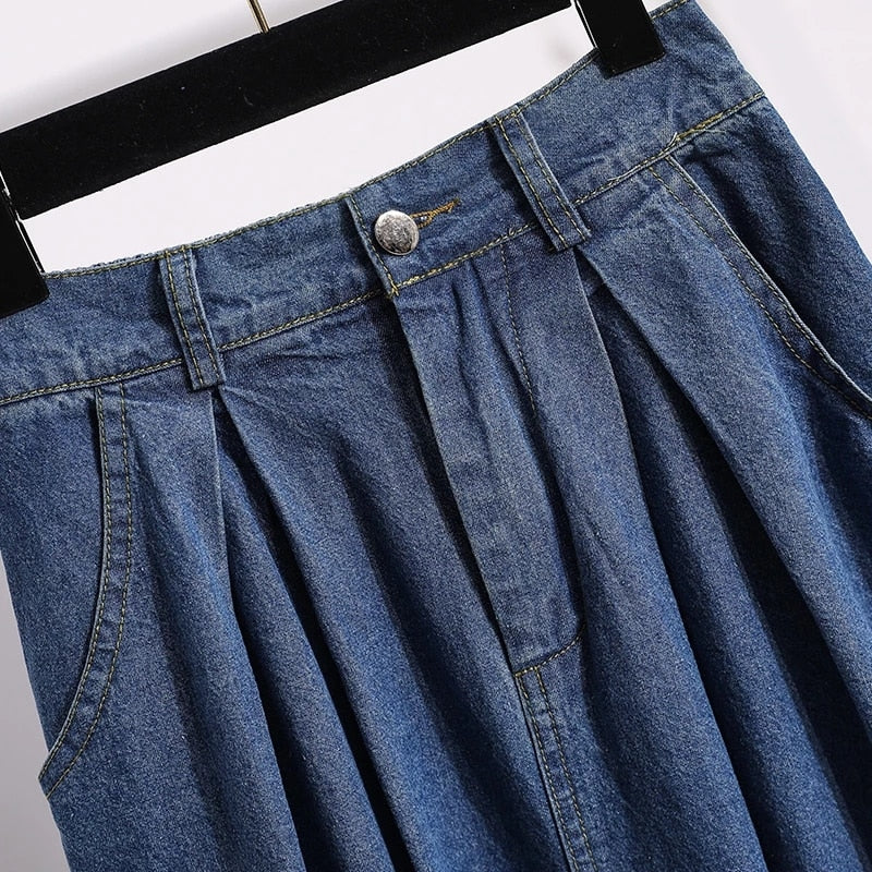 High Waist Elegant Long Denim Skirt Loose A-Line Blue Skirts