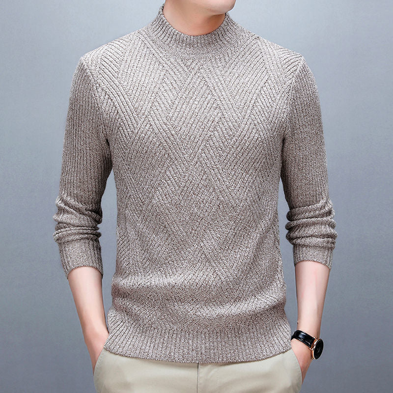 Stand Collar Loose Knitted Sweater Men Clothing Pullovers Warm Tops