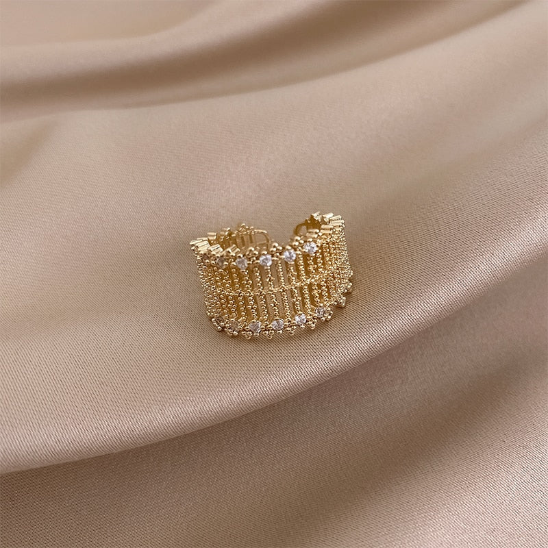 Hollow Mesh Inlaid Zircon Gold Color Rings Jewelry