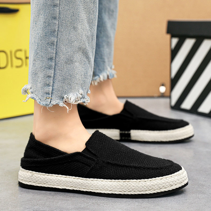 Loafers Men Breathable Casual Shoes Classic Linen Slip On Sneakers Shoes