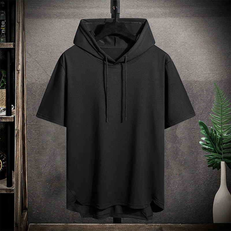 Hooded T shirt Men Half Sleeve Pullover Top Soft Loose T-shirt Sleeveless Tops